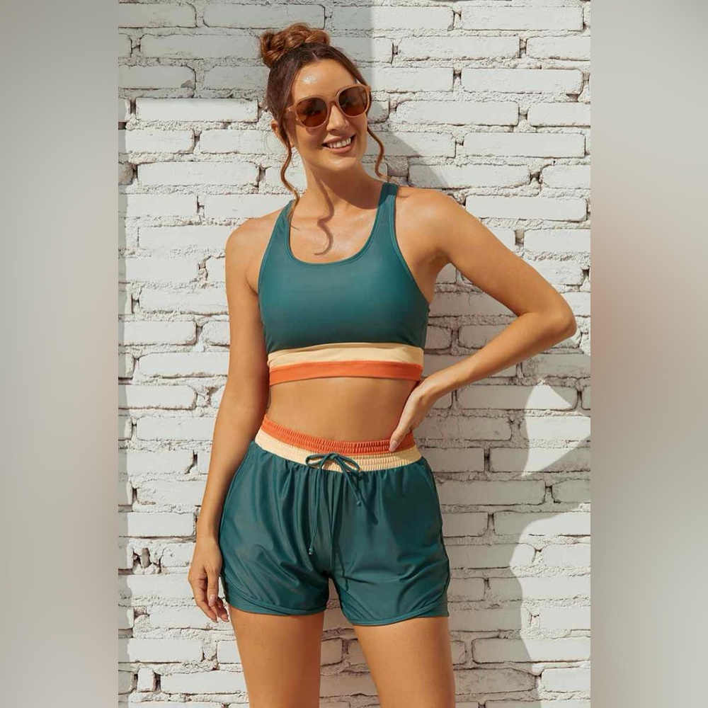 Sea Fancy Brand Retro swim short & bra set Green and Orange